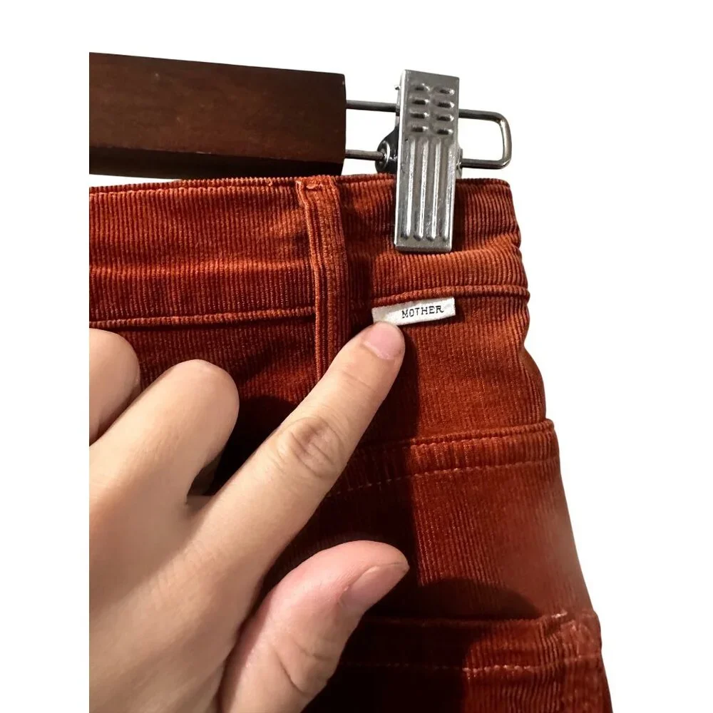 Mother Hustler Ankle Fray Corduroy Pants Womens 27 Brown Kick Flare High Rise